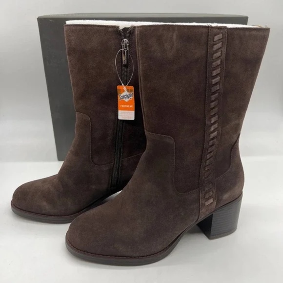 Vince Camuto Women's Heeled Mid Calf Boots Suede Brown Zelcinna Brown NEW - Picture 3 of 6
